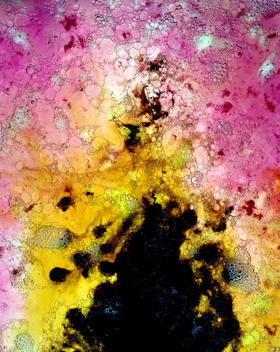 close up of colorful food dye, liquid detergent and black ink