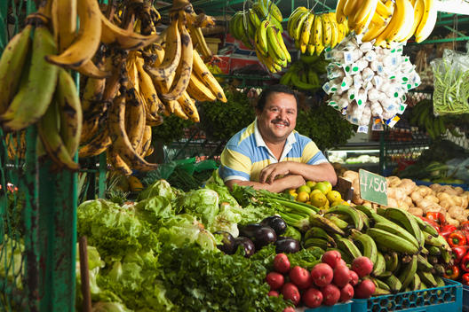 Hispanic man working in produce shop