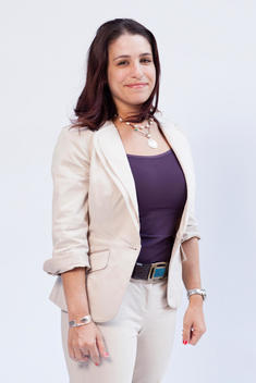 Caucasian Woman 25-30 Years Old In Casual Beige Jacket And Pants Suit, Smiling In Studio Portrait On White Background