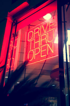 Drive thru, neon sign, Los Angeles, California, USA