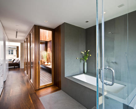 Master bathroom of Soho penthouse by Zakrzewski + Hyde Architects.