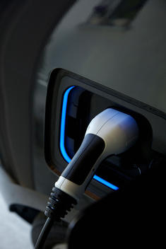 Electric Car Charging, Close-up View