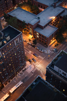 Upper West Side Neighborhood Illuminated At Dusk, New York, Usa.