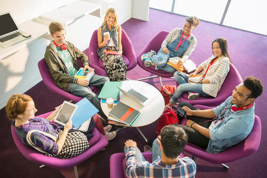 University students talking in circle