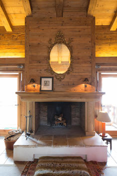 ski chalet fireplace in living room