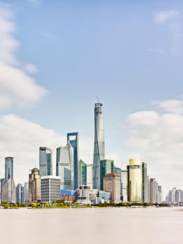 Pudong skyline and river Huangpu from the Bund, Shanghai, China