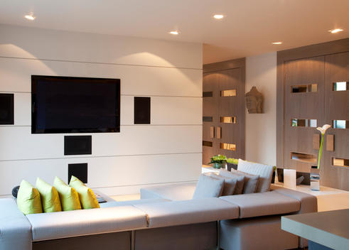 Sofa and television in modern living room