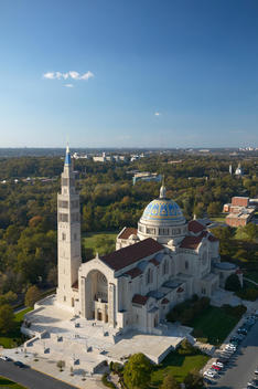 Aerial photograph of the Basicilica at Catholic University in Washington DC