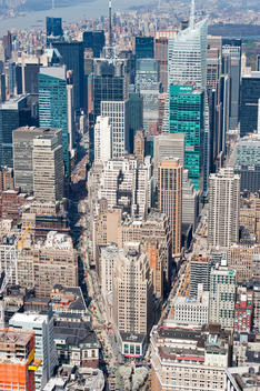 Aerial View Of Midtown Manhattan In The Afternoon Looking North Toward The Citigroup Center And The Met Life Building. Midtown, New York, New York.