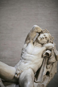 Life-size marble statue known as the Barberini Faun or Drunken Satyr