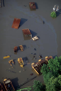 Aerial of the Great Mississippi River Flood in Missouri. Maintenance yard