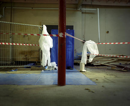 Forensic Workmen\'S Coats In Abandoned Museum Building