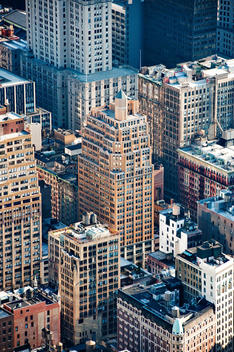 Aerial View Of Buildings Along Fifth Avenue In The Afternoon. Midtown, New York, New York.
