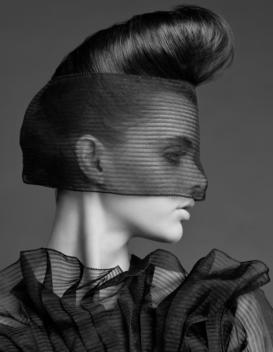 Glamorous Woman In Profile Wearing A Sheer Mask