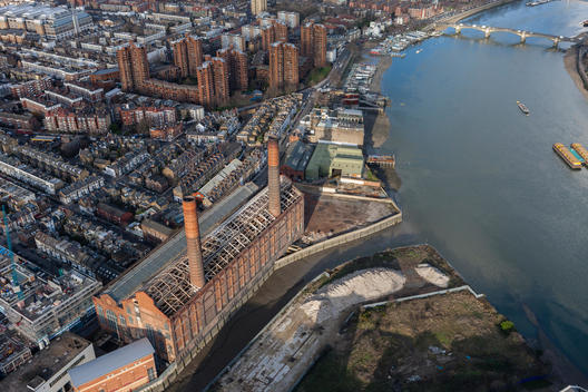 Aerial view of Lots Road Power Station.Lots Road Power Station (Also known as the Chelsea monster) is a disused coal and later oil-fired power station on the River Thames at Lots Road in Chelsea, London in the south-west of The Royal Borough of Kensington
