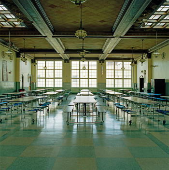 interior of a school cafeteria in an old school