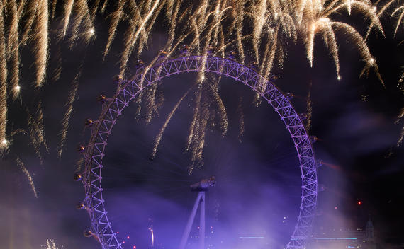 Fireworks, New Year's Eve at the London Eye, London, UK