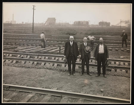 Three Men, One Of Whom Is Mr. J.A Silver (Sim. Print Identifies Him--Maybe A.J. Silver?) Standing In Front Of A Railroad Track Installation On The Lackawanna Railroad At Secaucus N.J. By The Permanent Railway Tie Corp.
