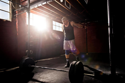 An athlete prepares to workout.