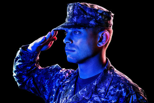 Close up of soldier saluting