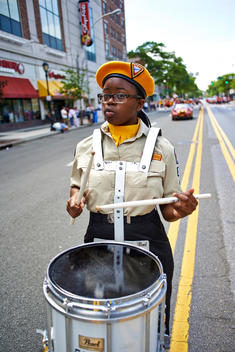 girl with drums at the memorial day parade