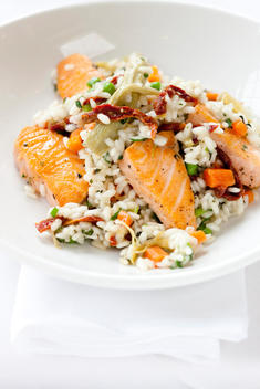 Rice With Grilled Salmon Dish
