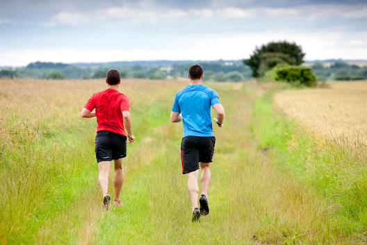 Two men running