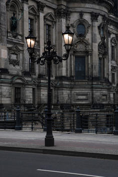 Street Lamp In Front Of A Grand City Building