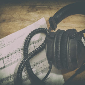 Headphones and music notes