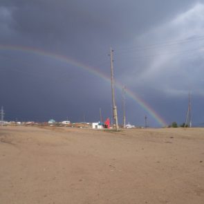 Rainbow in desert, Mongolia