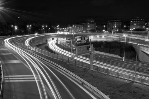 The Car Light Trails in the City