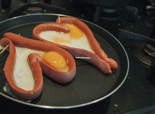 Valentine Food - Sausages In the Shape of a Heart With Eggs