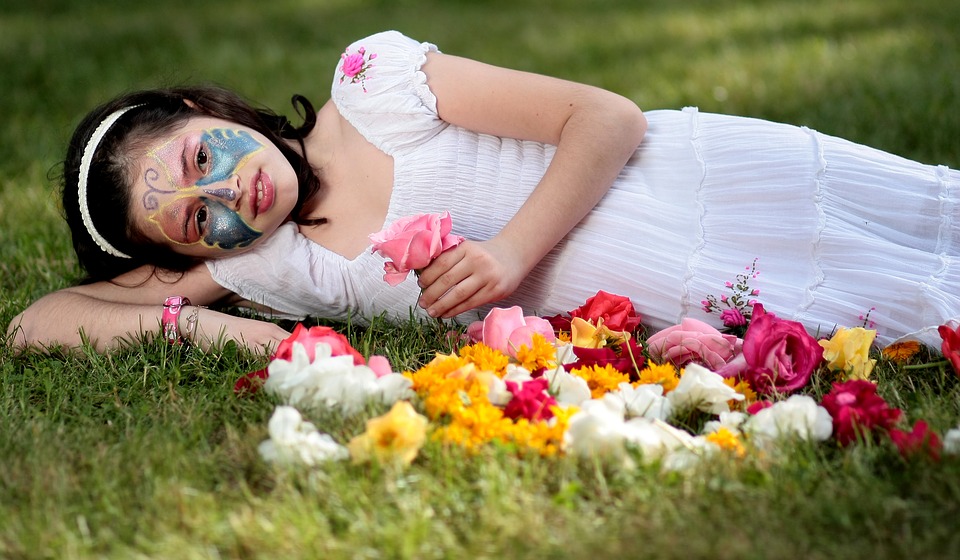 girl, flowers, face painting