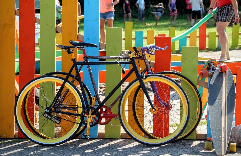 bicycles, colorful, garden fence