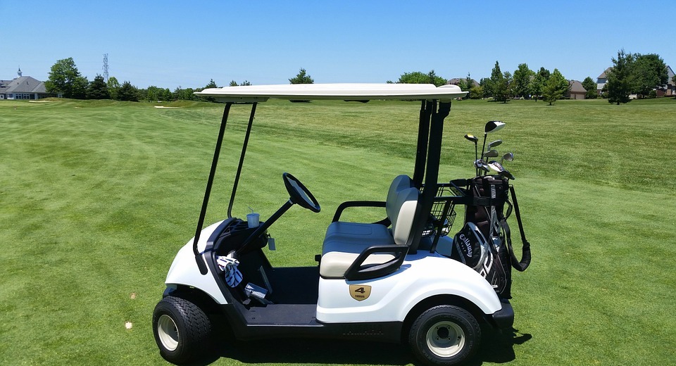 golf cart, grass, outdoor