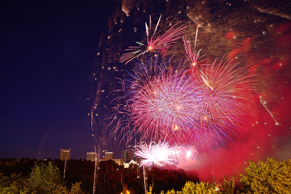 fireworks, night, luxembourg