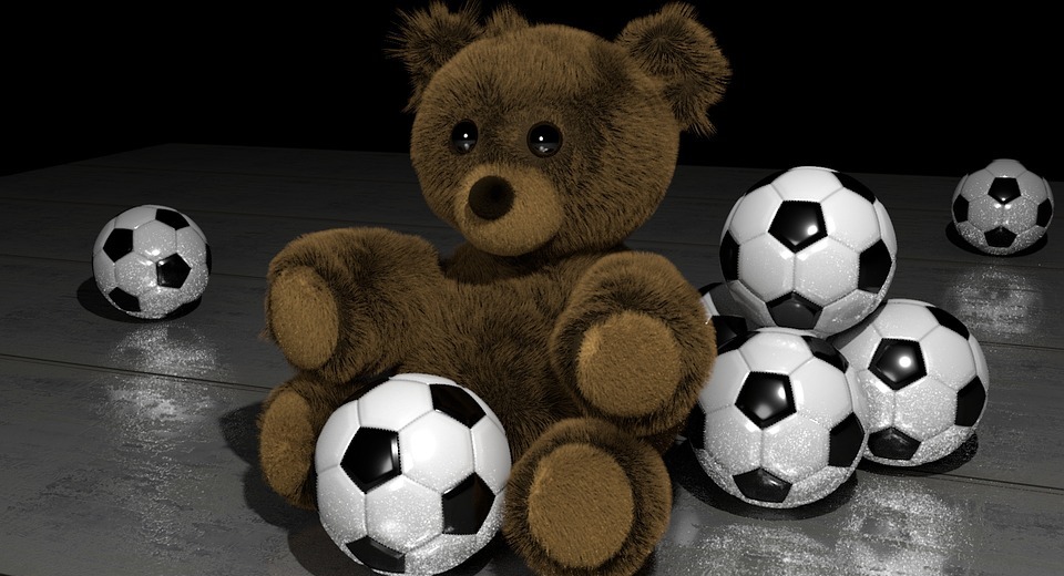 teddy bear, soccer balls, 3d art