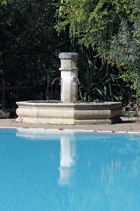 fountain, swimming pool, water