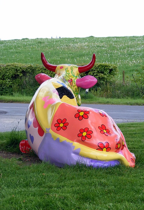 cow, colours, statue