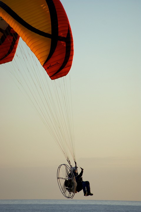 paraglider, motor, sea