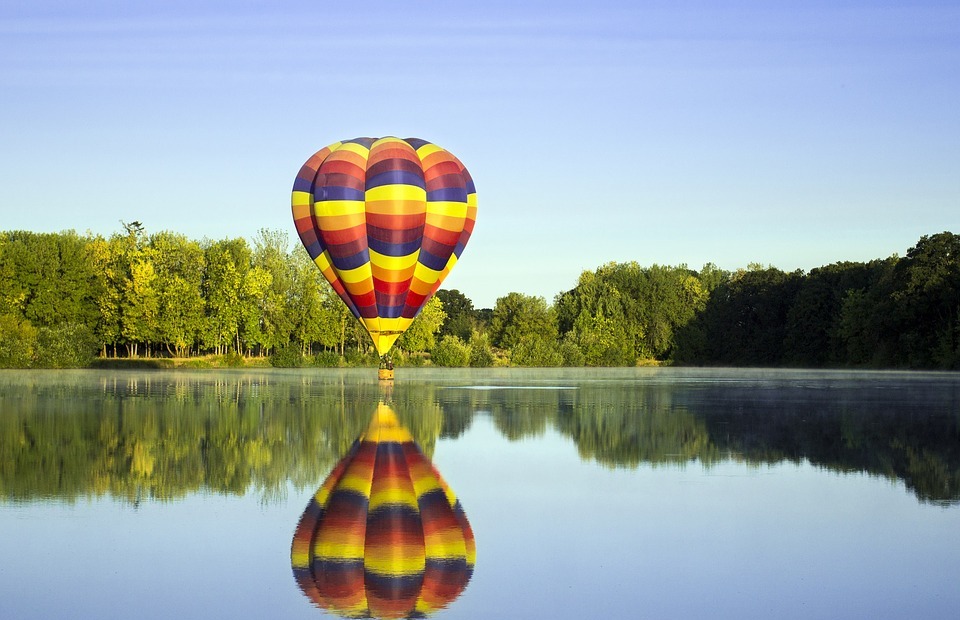 balloon, hot air, reflection