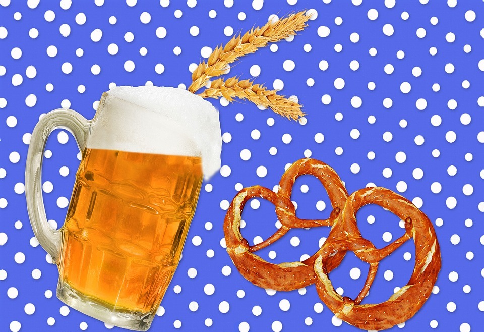beer, pretzels, alcohol