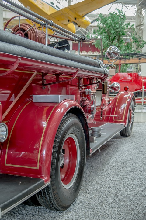 fire truck, fire, antique