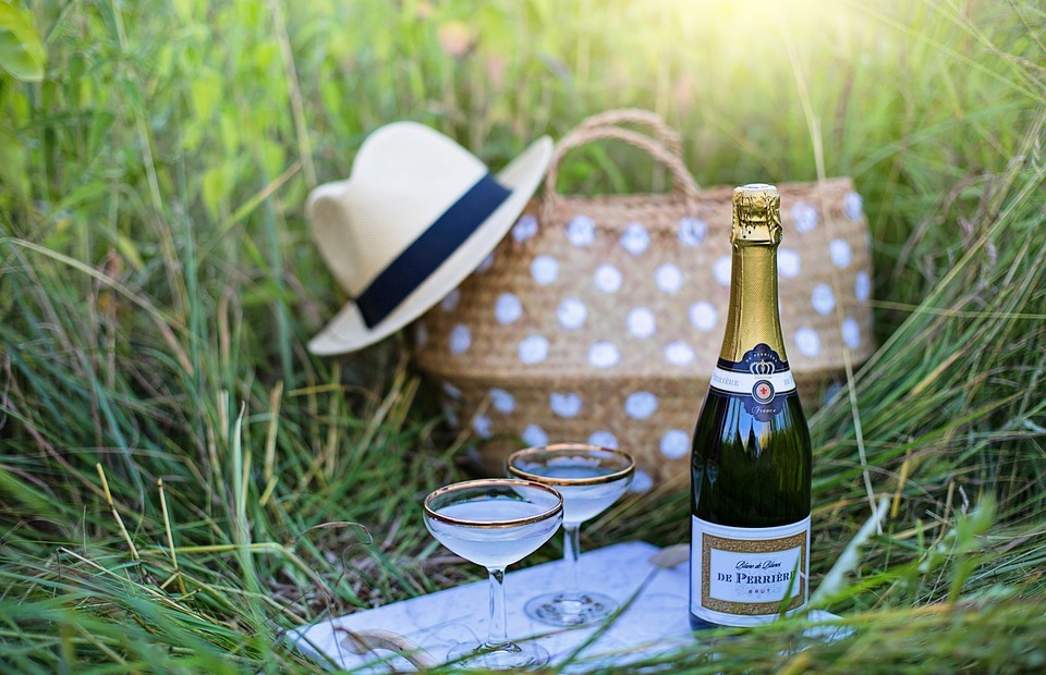 wine, champagne, picnic