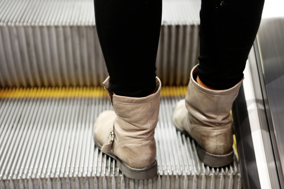 escalator, boot, feet