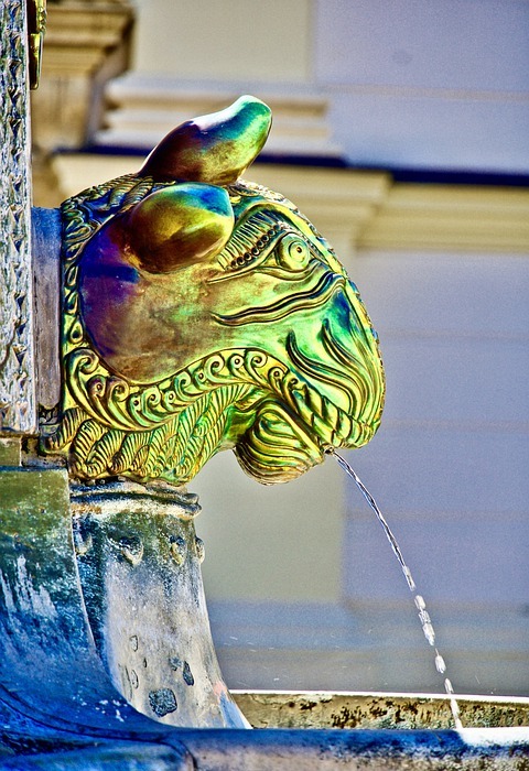 fountain, dragon, bronze