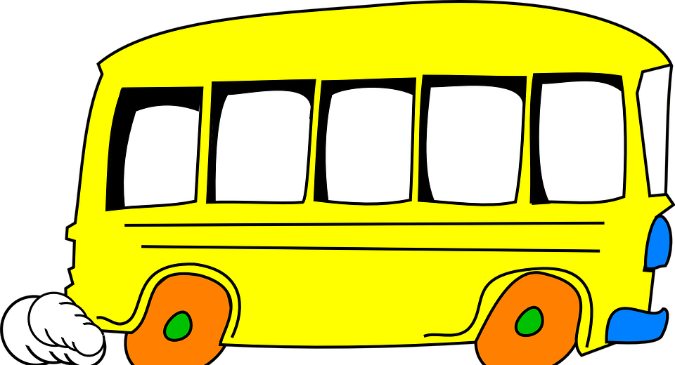 bus, yellow, cartoon