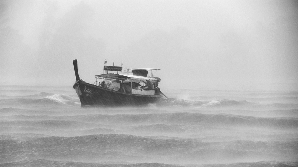 boat, storm, rain