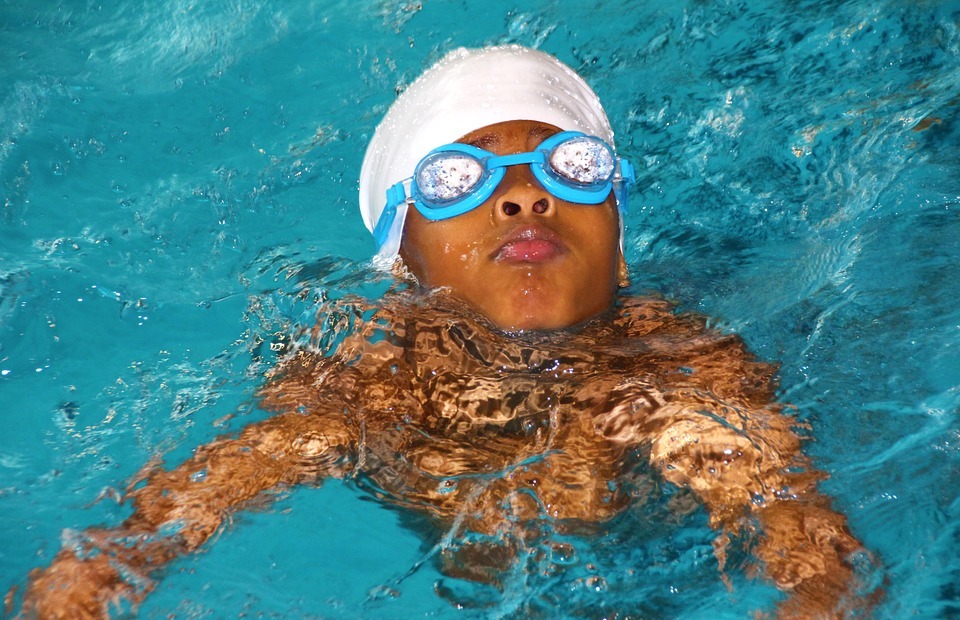 swimming course, bathing cap, diving mask