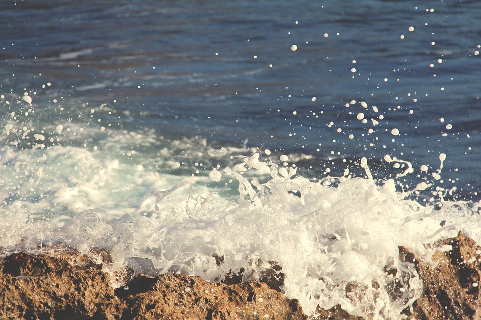 waves, crashing, water